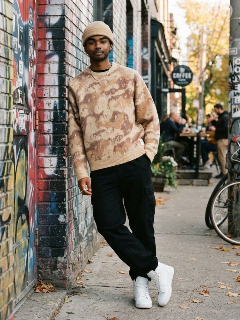 Taikan Desert Camo Knit Crewneck Sweater Airbrushed Camouflage Size Small